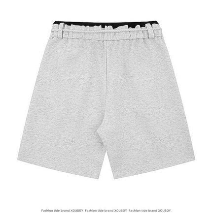 Straight Leg Drawstring Shorts – Loose Fit in grey with elastic waistband and straight leg design, perfect for casual wear.
