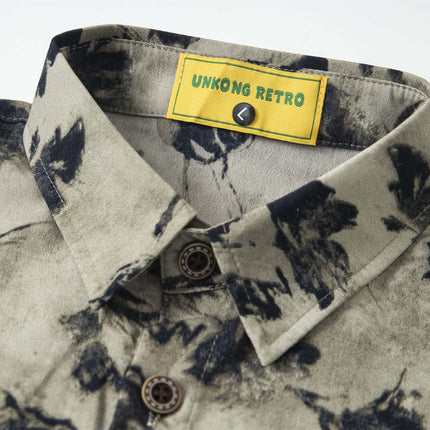 Floral Print Short Sleeve Shirt – Loose Fit close-up of collar and floral pattern.