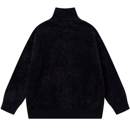 Casual Butterfly Spider Jacquard Cardigan back view with turtleneck and soft fabric texture.