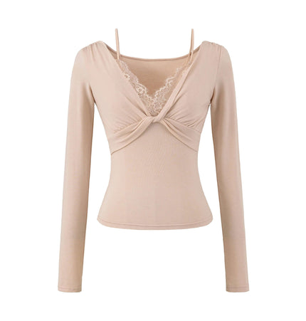 Top de Manga Larga con Encaje Torcido