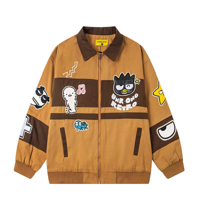 Cartoon-Stickerei Patchwork-Jacke