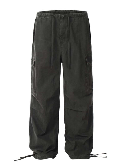 Back view of Black paratrooper work pants multiple pockets by Grozavu