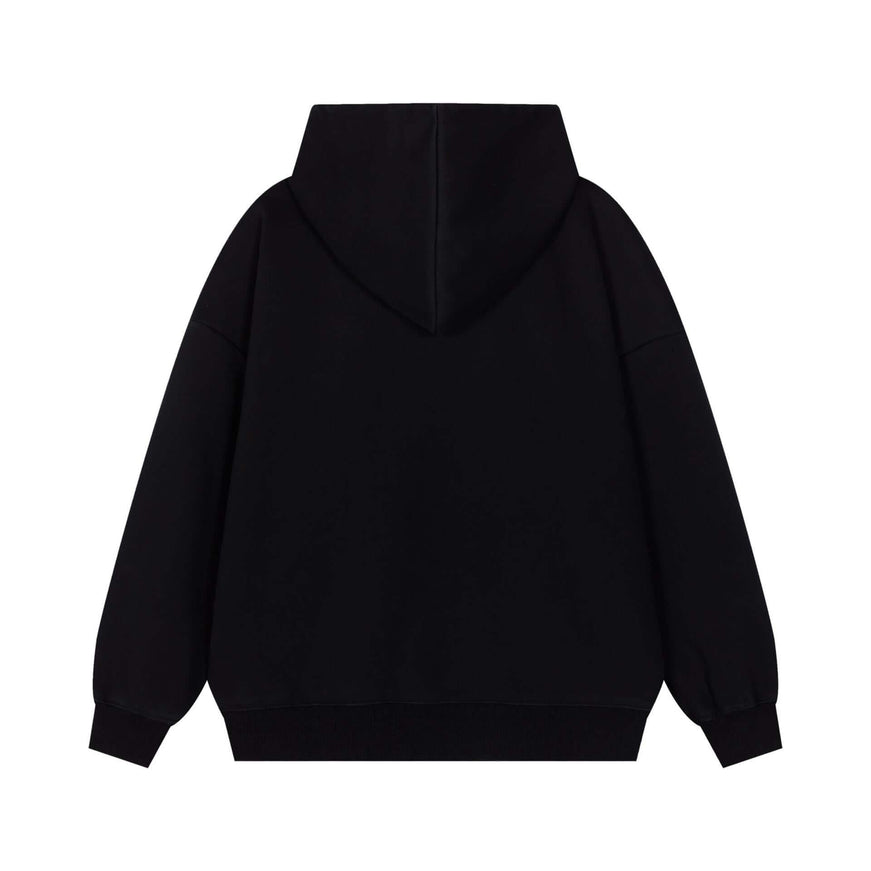 Black embroidered cat hooded sweatshirt with Grozavu logo