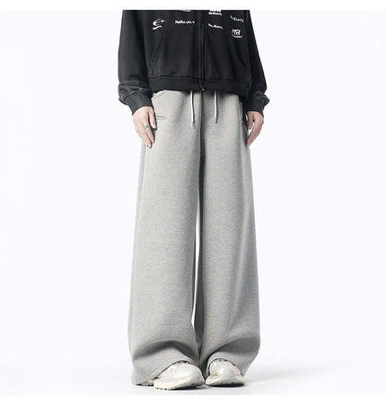 Oversized Winter Casual Long Pants in grey with a smooth, structured fit and wide legs for winter comfort.