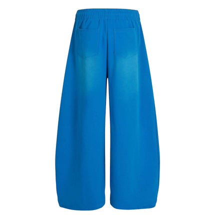 Casual Letter Print Wide-Leg Knife Pants showcasing a bright blue color and a relaxed fit with an elastic waistband.