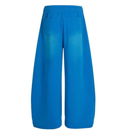 Casual Letter Print Wide-Leg Knife Pants showcasing a bright blue color and a relaxed fit with an elastic waistband.