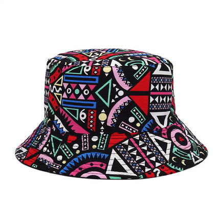 Model wearing patterned bucket hat by Grozavu