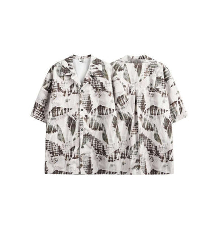 Oil Painting Print Shirt - Loose Fit featuring a unique all-over print in a relaxed silhouette.