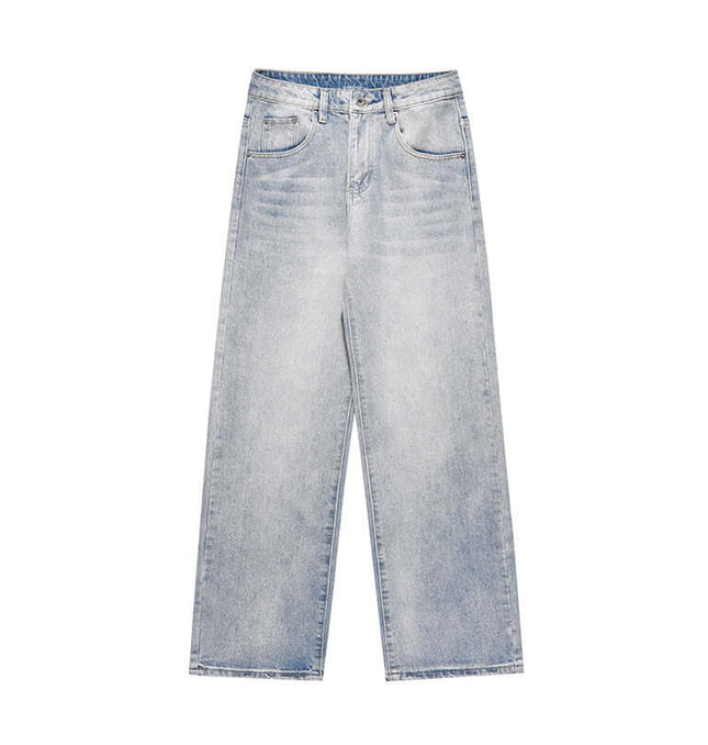 Washed Micro Flared Jeans – Loose Fit in vintage washed blue denim, featuring a straight leg and comfortable mid-rise waist.
