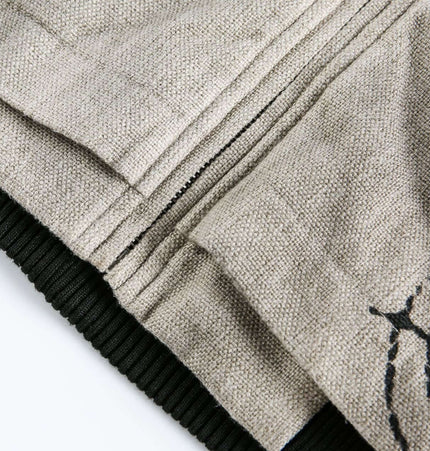 Close-up of the fabric detailing on the Graffiti Faux Fur Collar Coat – Loose Fit, showcasing texture and design elements.