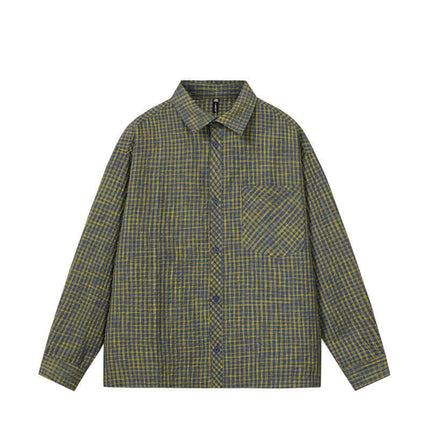 Casual Plaid Shirt – Relaxed Fit in green and blue plaid pattern with classic collar and loose fit for comfort.