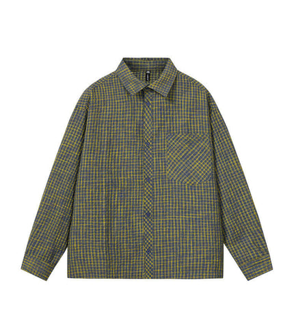Casual Plaid Shirt – Relaxed Fit in green and blue plaid pattern with classic collar and loose fit for comfort.