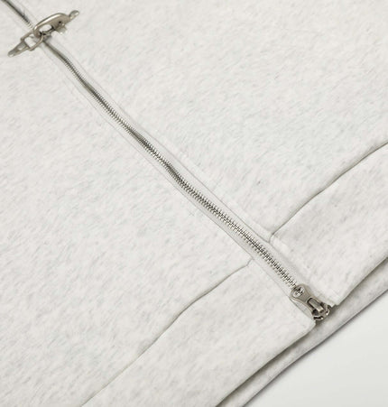 Velvet Hooded Jacket - Loose Fit close-up of zipper detail on soft gray fabric