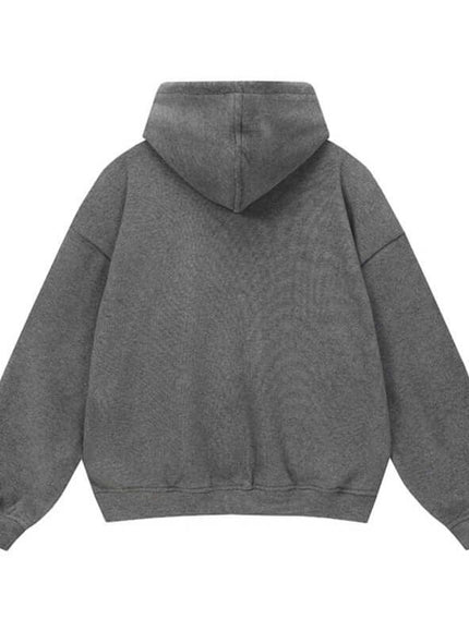 Close-up of Gray letter print oversized hoodie thickened fabric