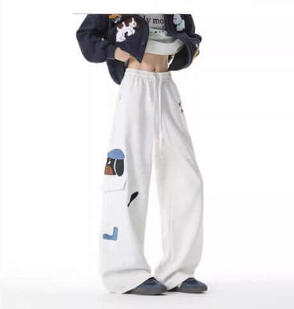 Embroidered Dog Sweatpants – Loose Fit featuring playful dog embroidery and a relaxed streetwear style.