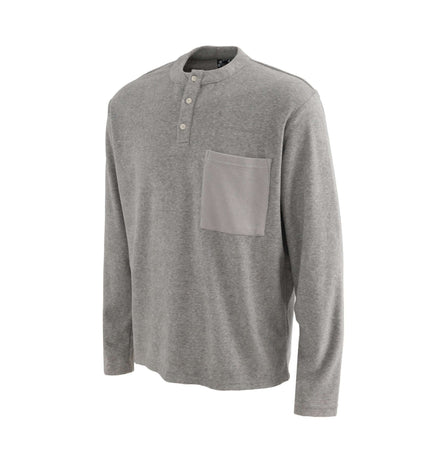 Stand Collar Button Hoodie – Loose Fit in grey with long sleeves and a button detail.
