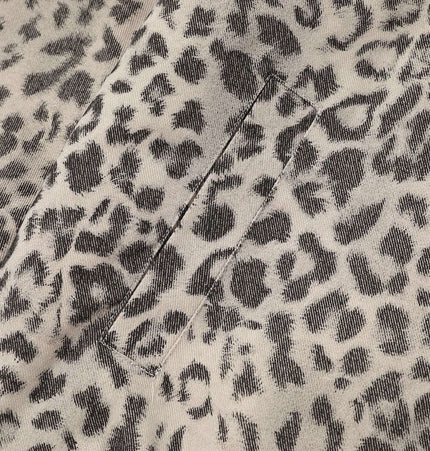 Leopard Print Velvet Jacket - Loose Fit close-up of leopard print pattern on fabric.