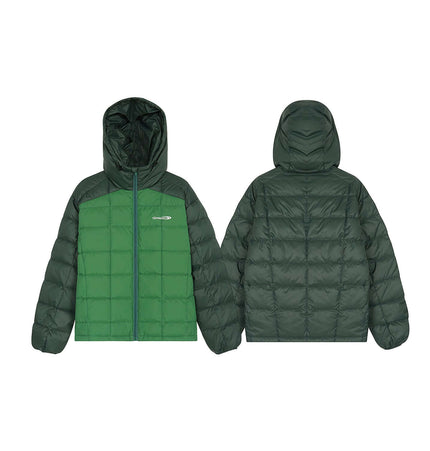 Color-Block Down Jacket – Loose Fit in bold green color, showcasing a stylish modern design for winter fashion.