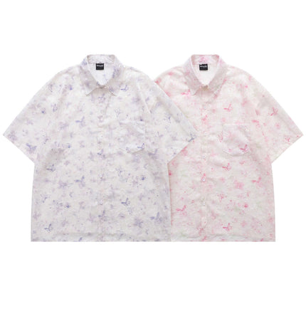 Butterfly Jacquard Printed Shirt - Short-sleeve, lightweight, playful design in two color variants.