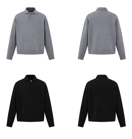 Casual Ribbed Half-Zip Sweater in gray and black, showcasing four views of the stylish design.