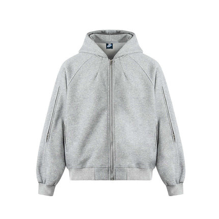 Washed Zip Hoodie Jacket – Loose Fit in gray with zip closure and hood.