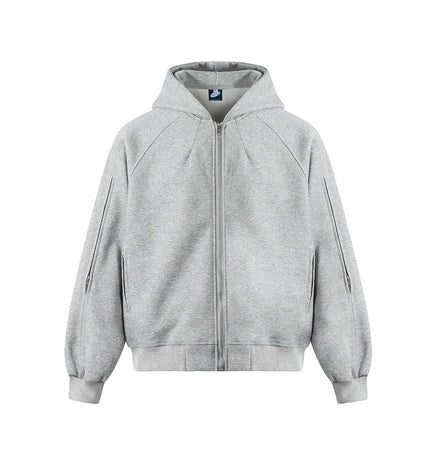 Washed Zip Hoodie Jacket – Loose Fit in gray with zip closure and hood.