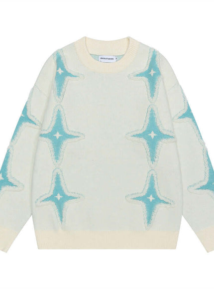 Black cross star jacquard round sweater with Grozavu logo