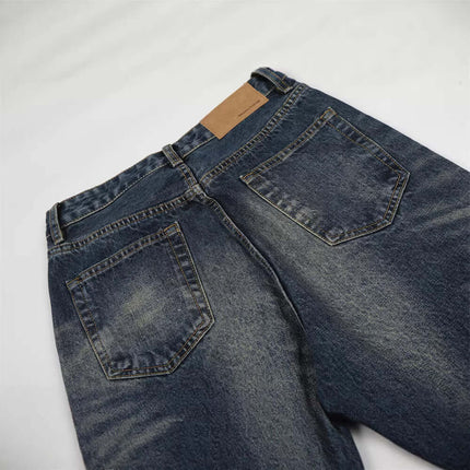 Vintage White Washed Straight Pants back view showing pockets and faded denim fabric.