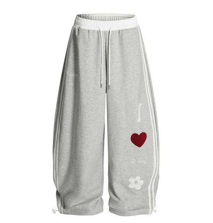Towel Embroidery Heart Sweatpants with bold heart graphic and relaxed fit in gray