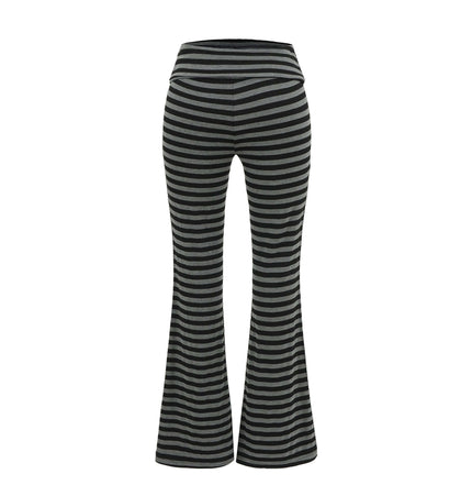 Micro Flare High Waisted Striped Pants featuring a black-gray striped pattern and a flattering flared silhouette.