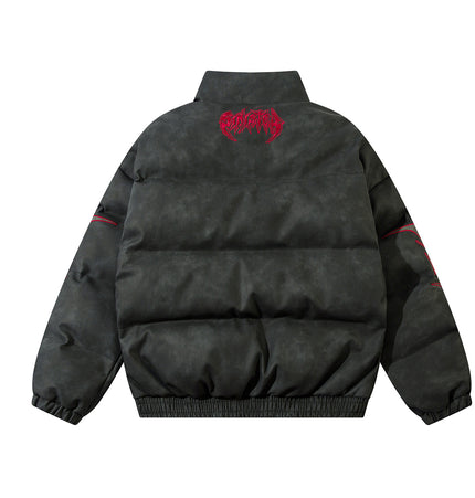 Lederlook Flammenbestickte Jacke