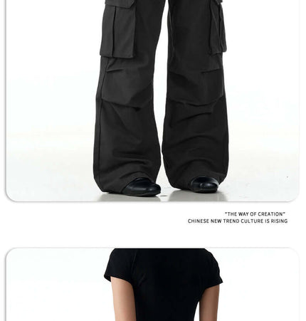 Multi-Pocket Work Pants – Straight Leg Fit featuring a stylish black design and practical cargo pockets.