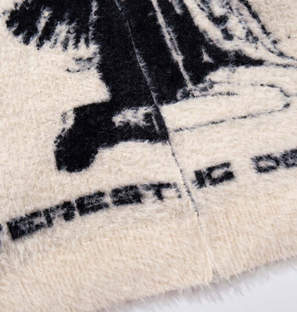 Floral Jacquard Knit Cardigan – Loose Fit featuring bold angel girl floral pattern and cozy design.