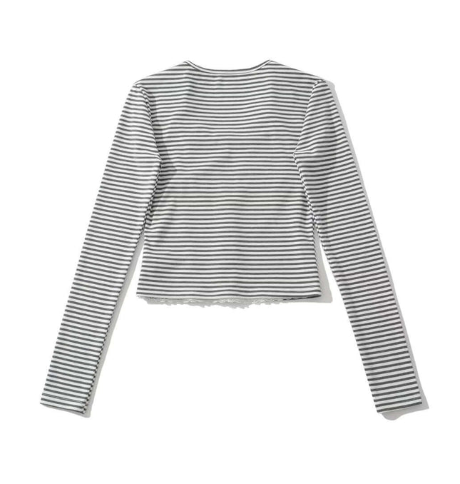 Cardigan cu guler în V cu dungi – Croială lejeră