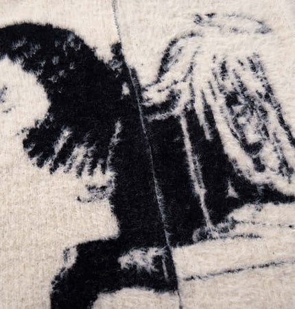 Floral Jacquard Knit Cardigan – Loose Fit featuring a bold angel girl floral jacquard pattern in a cozy texture.