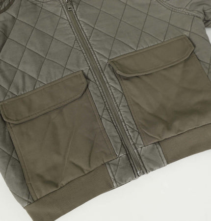 Casual Distressed Zipper Hoodie – Loose Fit featuring a quilted design and two front pockets.