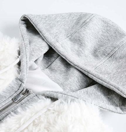 Wool Warm Cotton Coat – Loose Fit showing the hood detail and cozy material.