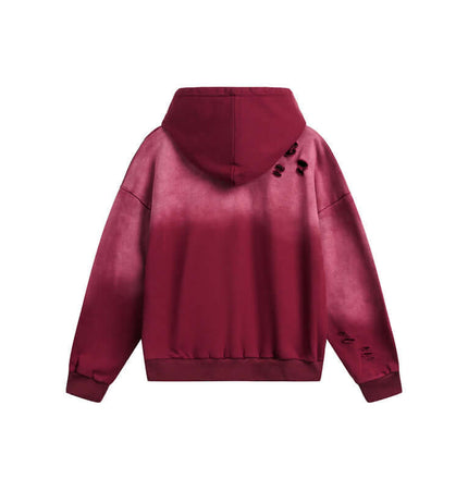 Half-Zip Printed Hoodie – Loose Fit in burgundy with a stylish faded design and relaxed fit back view.