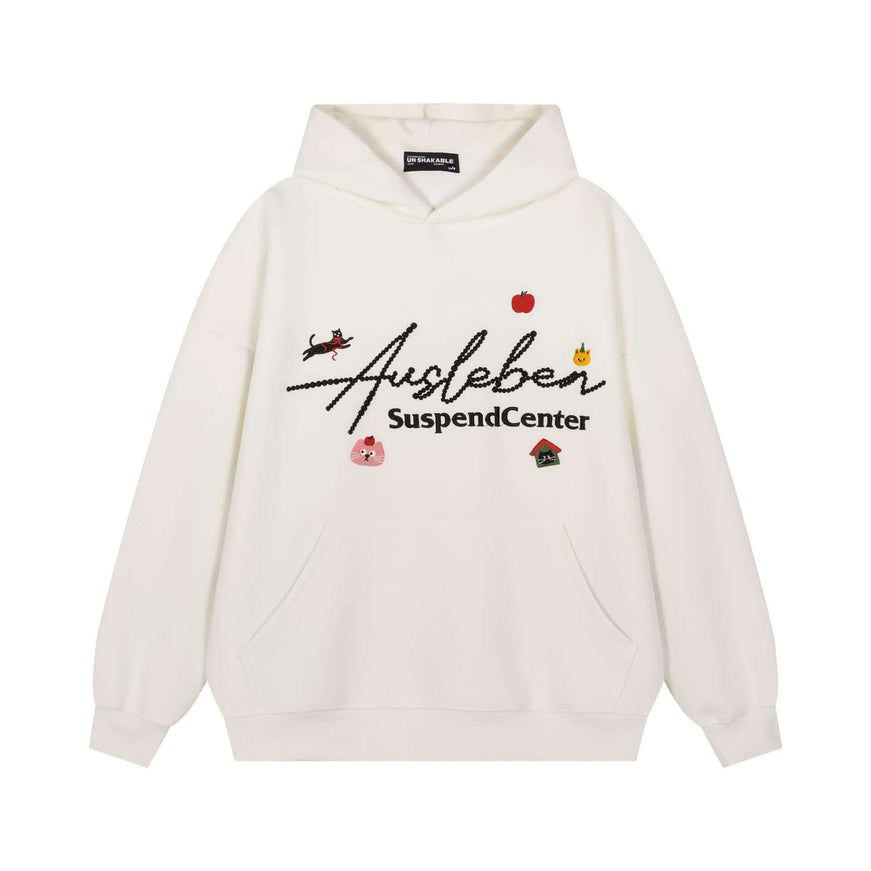 Back view of Black embroidered cat hooded sweatshirt by Grozavu