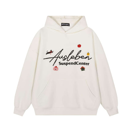 Back view of Black embroidered cat hooded sweatshirt by Grozavu