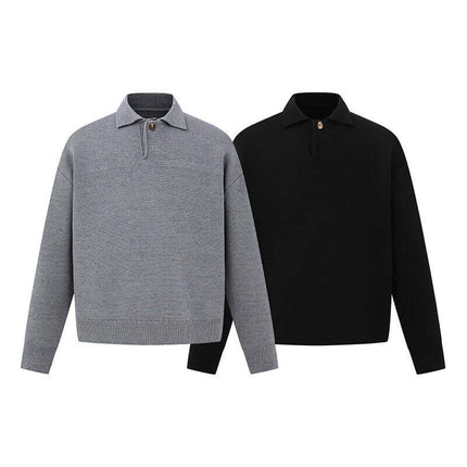 Casual Ribbed Half-Zip Sweater in grey and black, perfect for winter layering and modern casual style.