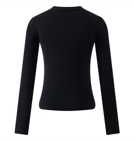 Back view of Long Sleeve Printed TShirt - Slim Fit in black color, showcasing its sleek design and slim fit style.