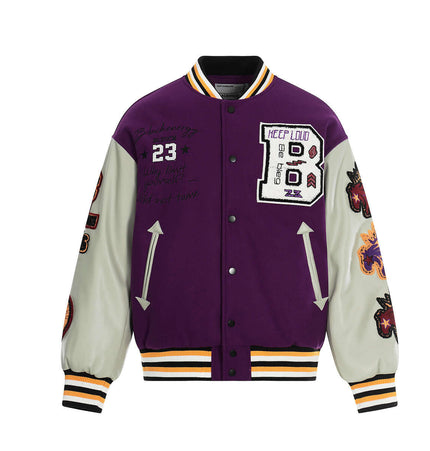 Heavy Embroidery Baseball Jacket – Thick Fit featuring bold colors and intricate embroidery details.