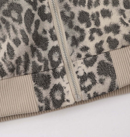 Leopard Print Velvet Jacket - Loose Fit showing zipper detail and soft fabric design.