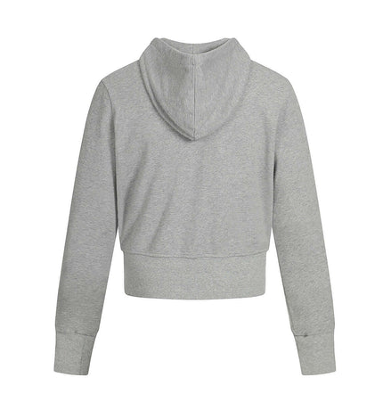 Washed Retro Zip Hooded Jacket – Fitted back view in grey color, featuring a short cut and hood.