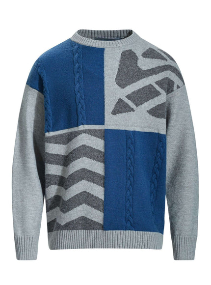 Back view of Green paneled crew neck sweater by Grozavu