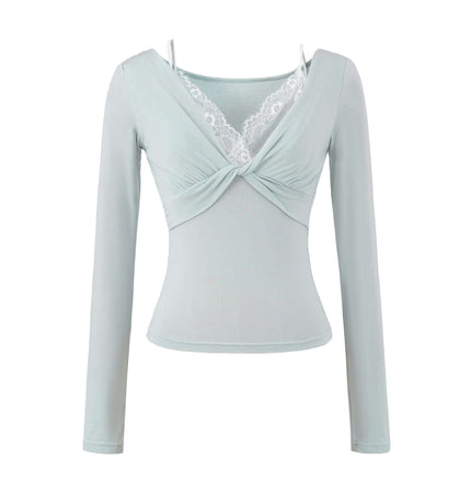 Top cu mânecă lungă din dantelă răsucită