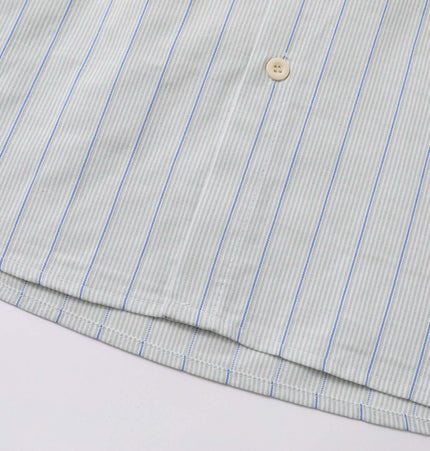 Patch Striped Short Sleeve Shirt - Loose Fit featuring a patch striped pattern and button detail.