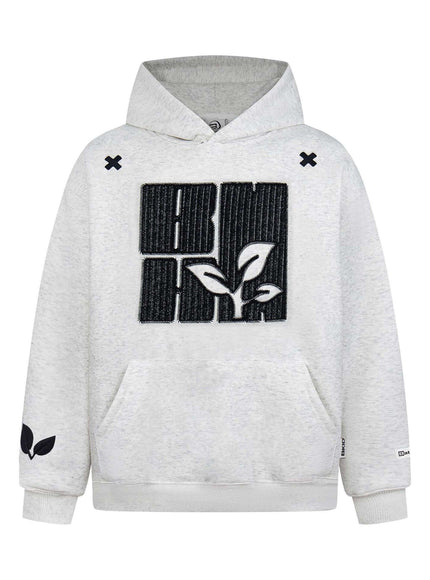 Gray cross shaped embroidered hooded sweatshirt with Grozavu logo