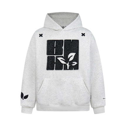 Gray cross shaped embroidered hooded sweatshirt with Grozavu logo